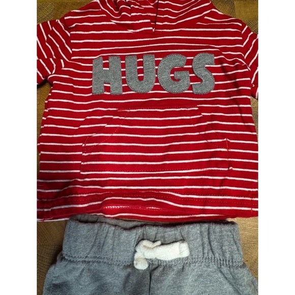 Carters Newborn 0m Red White Striped‎ Hoodie Pants Set HUGS Baby Valentine's Day - Picture 2 of 5